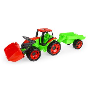 GIGA TRUCKS Traktor mit Frontlader & AnhÃ¤nger, hellgrün/rot, Schaukarton