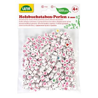 Holz-Buchstabenperlen, weiß/rosa, 300-tlg., Beutel